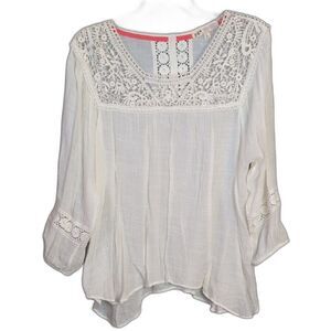 Jolt White Ivory Flowy Top Crochet Detail Women's L